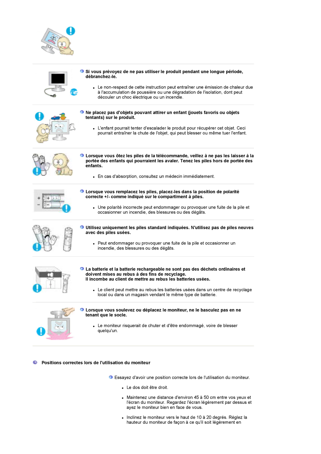 Samsung LS19DOCSS/EDC, LS19DOWSSZ/EDC, LS19DOWSS/EDC manual Positions correctes lors de lutilisation du moniteur 