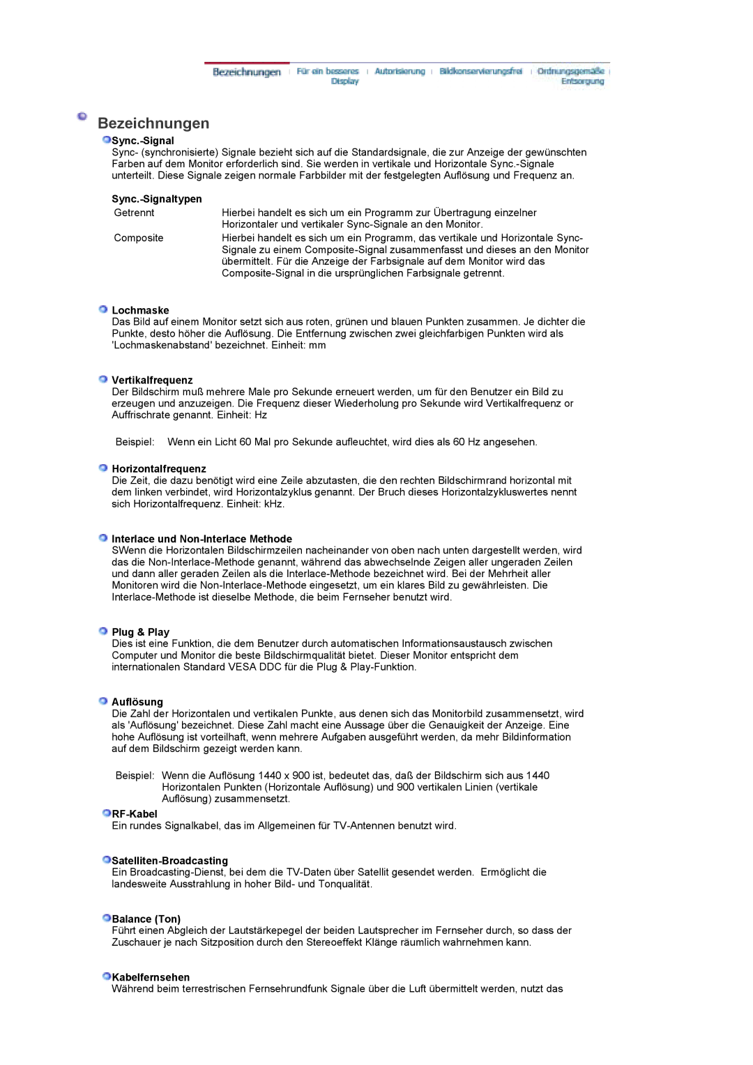 Samsung LS19DOCSS/EDC manual Sync.-Signaltypen, Lochmaske, Vertikalfrequenz, Horizontalfrequenz, Plug & Play, Auflösung 