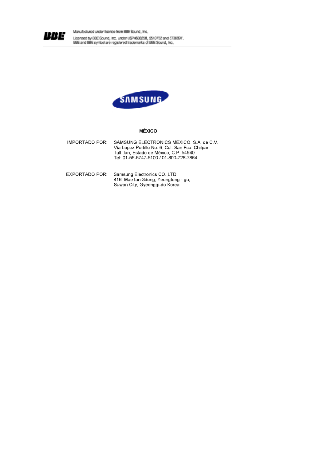 Samsung LS19DOCSS/EDC, LS19DOWSSZ/EDC, LS19DOWSS/EDC manual México 