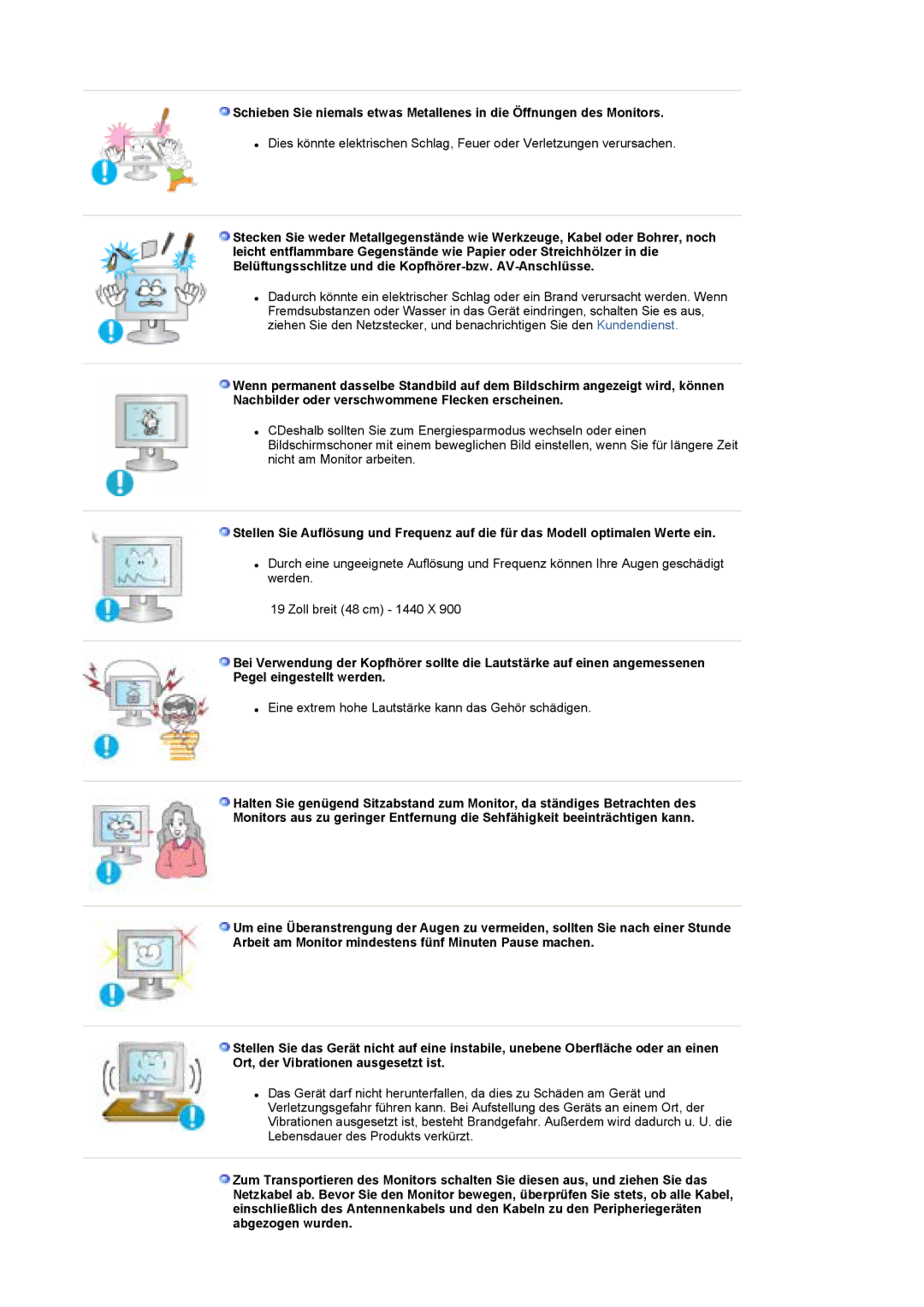 Samsung LS19DOWSS/EDC, LS19DOCSS/EDC, LS19DOWSSZ/EDC manual Eine extrem hohe Lautstärke kann das Gehör schädigen 