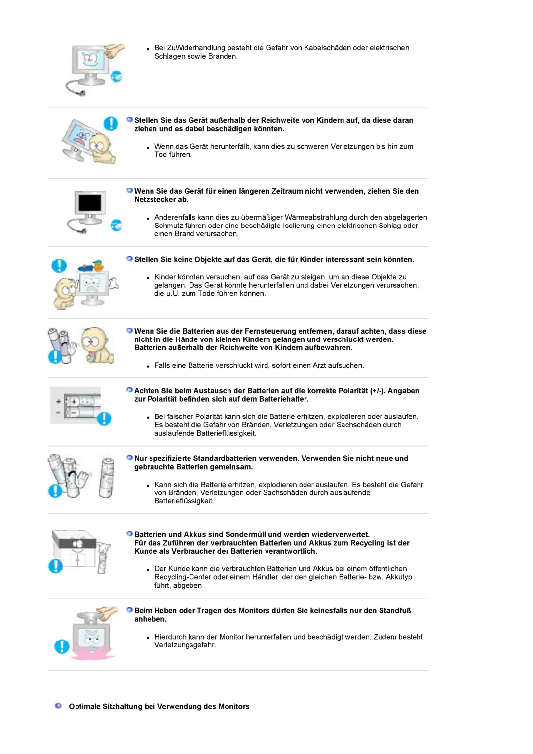 Samsung LS19DOCSS/EDC, LS19DOWSSZ/EDC, LS19DOWSS/EDC manual Optimale Sitzhaltung bei Verwendung des Monitors 