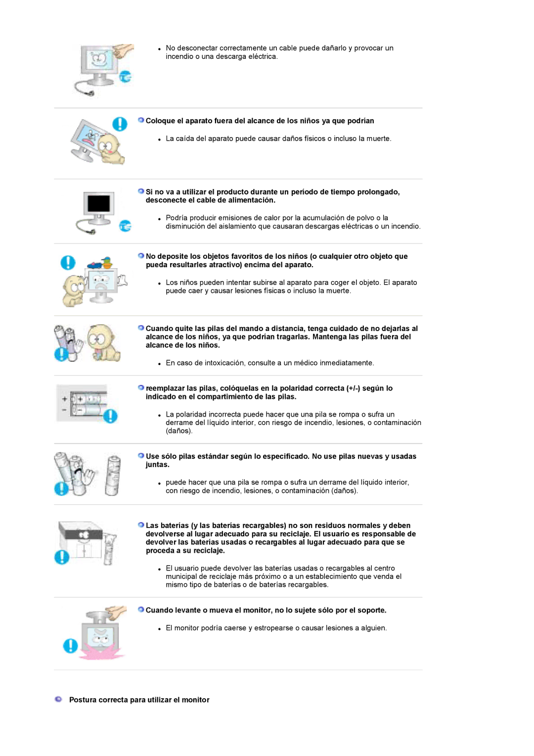 Samsung LS19DOCSS/EDC, LS19DOWSSZ/EDC, LS19DOWSS/EDC manual Postura correcta para utilizar el monitor 