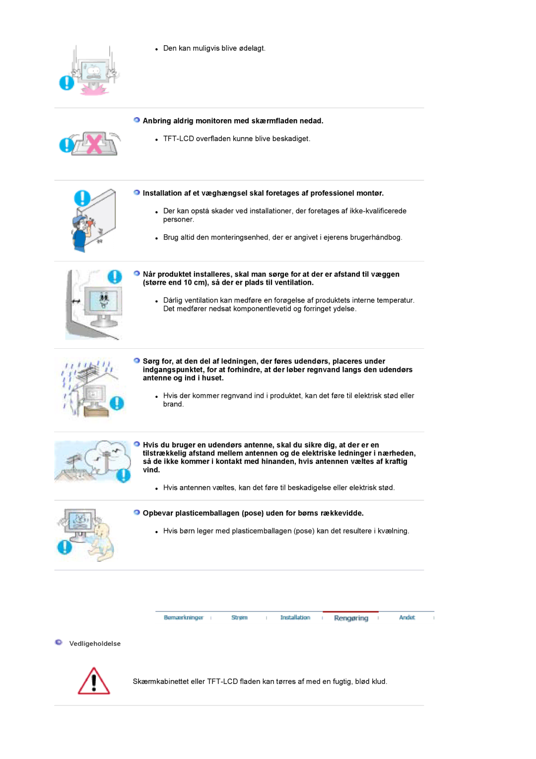 Samsung LS19DOWSS/EDC, LS19DOCSS/EDC, LS19DOWSSZ/EDC manual Anbring aldrig monitoren med skærmfladen nedad 