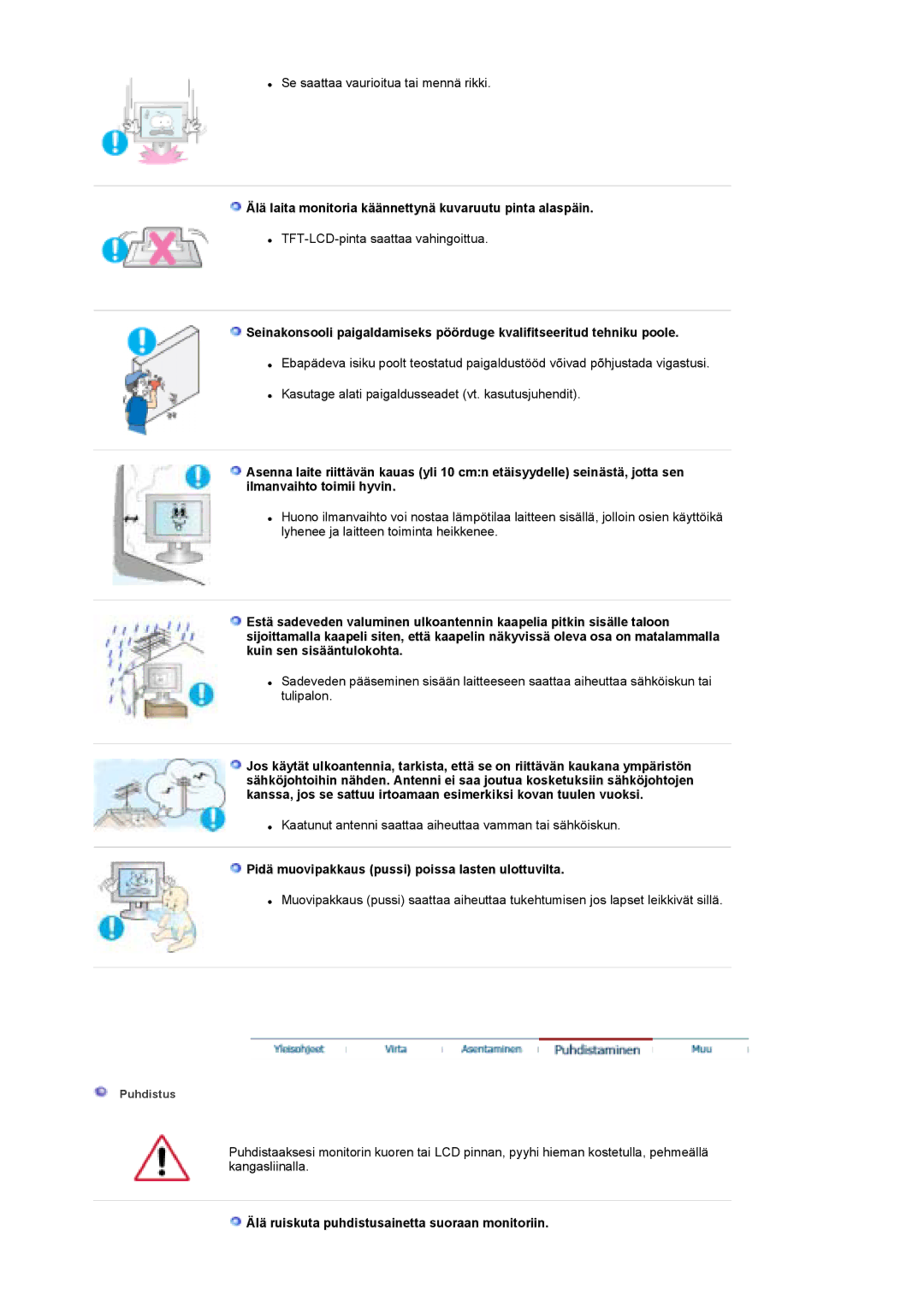 Samsung LS19DOWSS/EDC, LS19DOCSS/EDC, LS19DOWSSZ/EDC manual Älä laita monitoria käännettynä kuvaruutu pinta alaspäin 