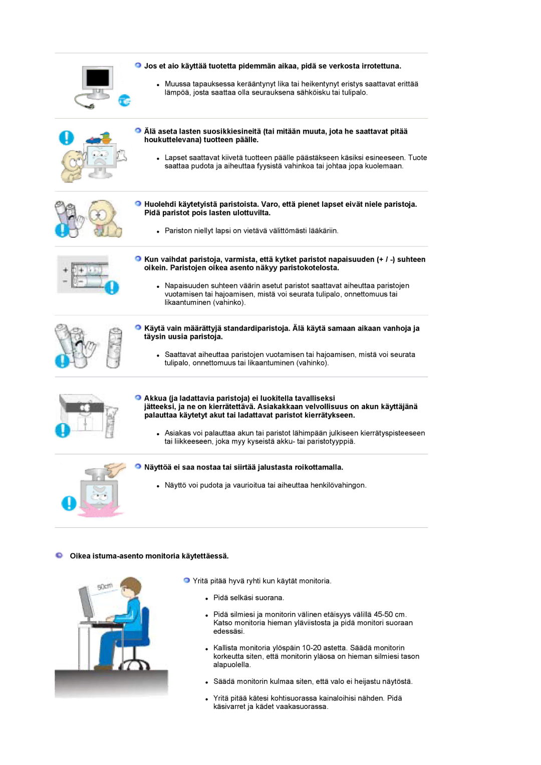 Samsung LS19DOCSS/EDC, LS19DOWSSZ/EDC, LS19DOWSS/EDC manual Näyttöä ei saa nostaa tai siirtää jalustasta roikottamalla 