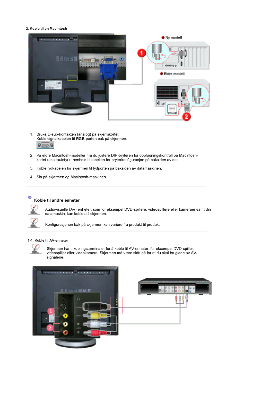 Samsung LS19DOWSS/EDC, LS19DOCSS/EDC, LS19DOWSSZ/EDC manual Koble til andre enheter 