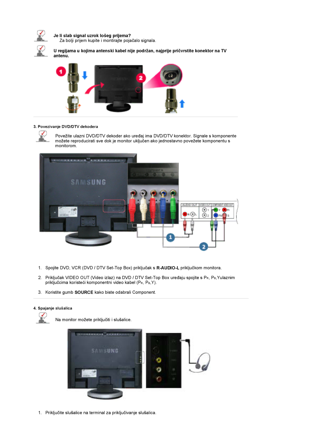 Samsung LS19DOCSS/EDC, LS19DOWSSZ/EDC, LS19DOWSS/EDC manual Je li slab signal uzrok lošeg prijema? 