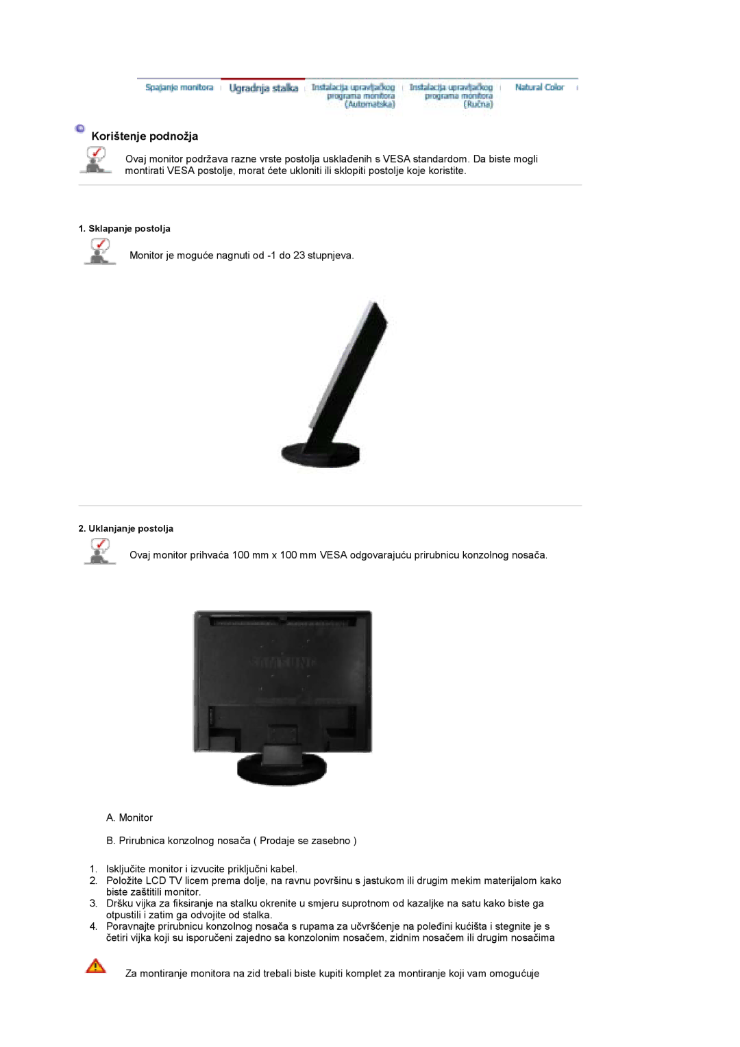 Samsung LS19DOWSSZ/EDC, LS19DOCSS/EDC, LS19DOWSS/EDC manual Korištenje podnožja 