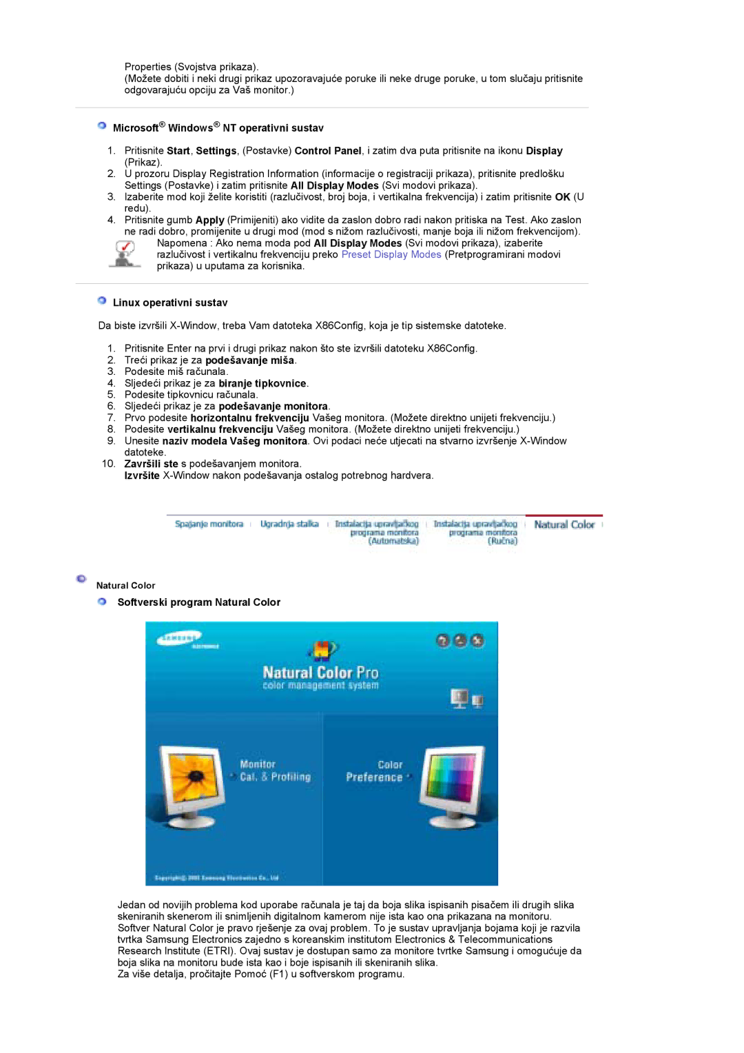 Samsung LS19DOCSS/EDC Microsoft Windows NT operativni sustav, Linux operativni sustav, Softverski program Natural Color 