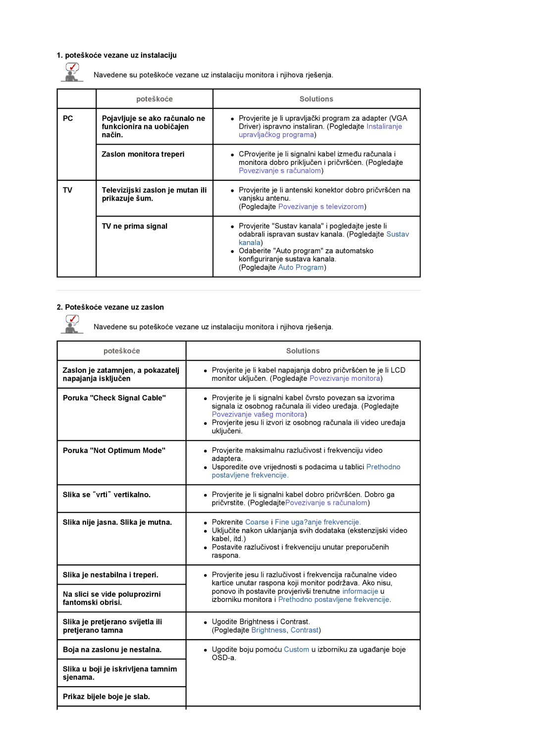 Samsung LS19DOCSS/EDC manual Poteškoüe vezane uz instalaciju, Funkcionira na uobiþajen, Naþin, Zaslon monitora treperi 