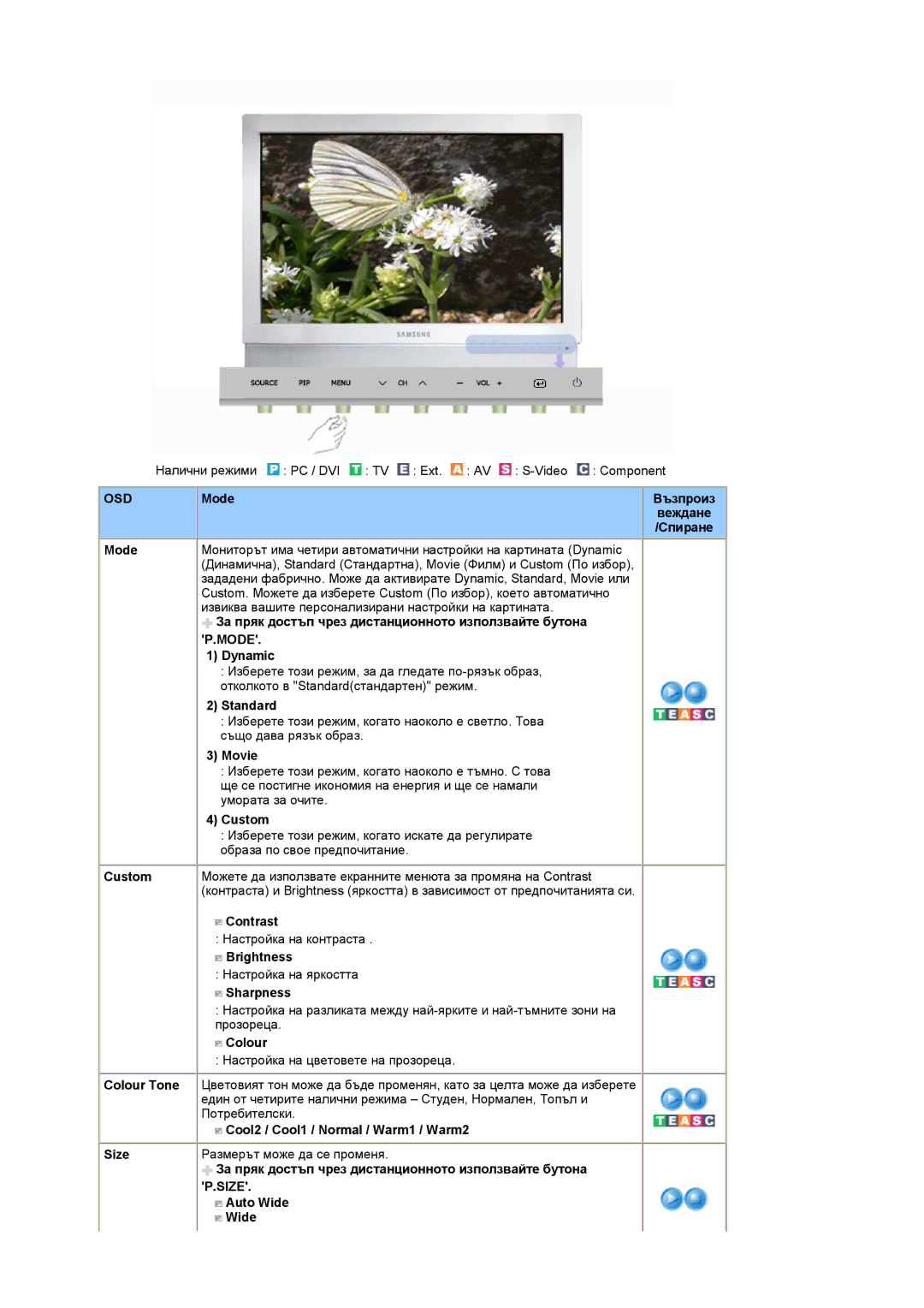 Samsung LS19DOWSSZ/EDC, LS19DOCSS/EDC manual Mode, Size 