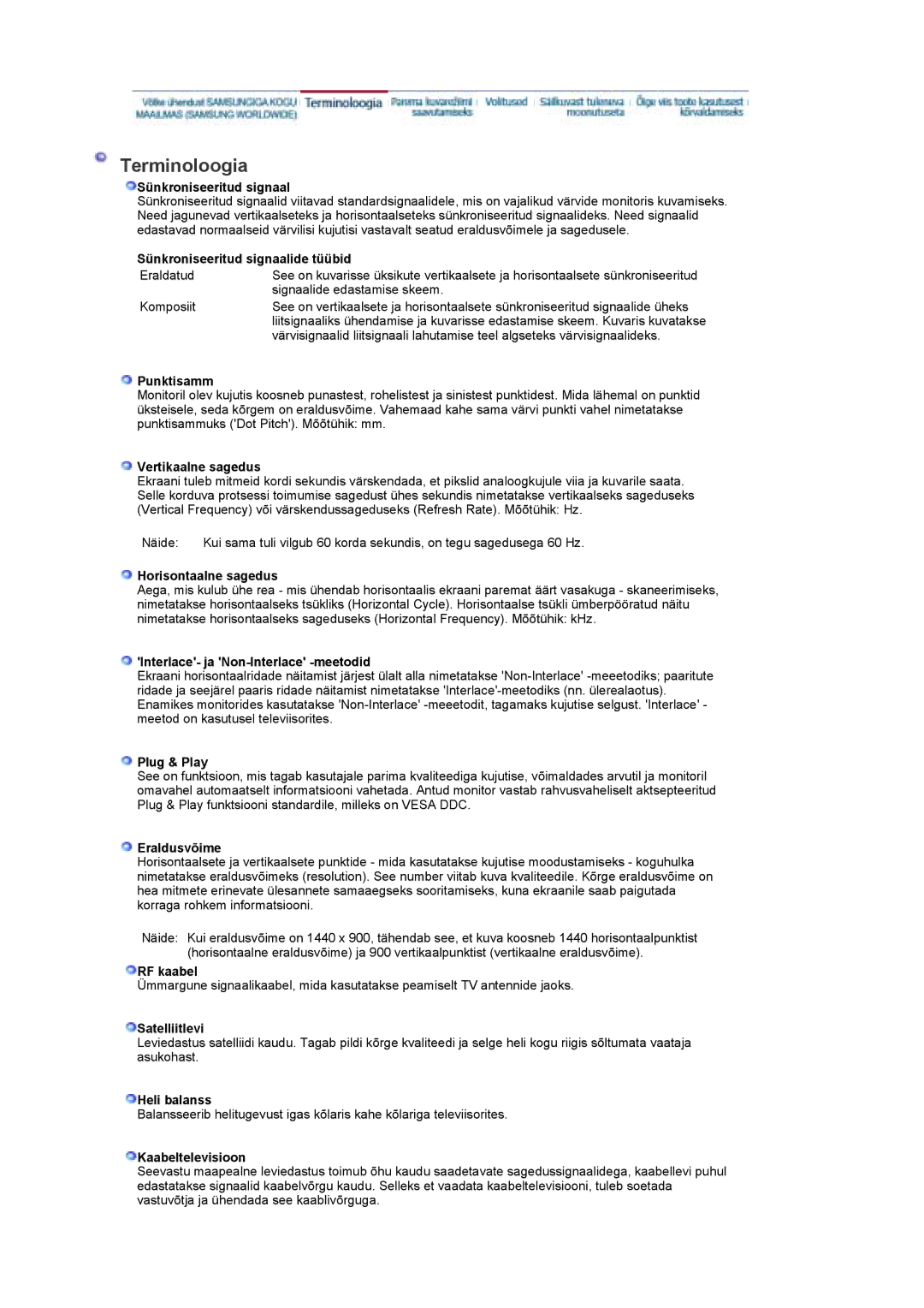 Samsung LS19DOCSS/EDC manual Sünkroniseeritud signaalide tüübid, Punktisamm, Vertikaalne sagedus, Horisontaalne sagedus 