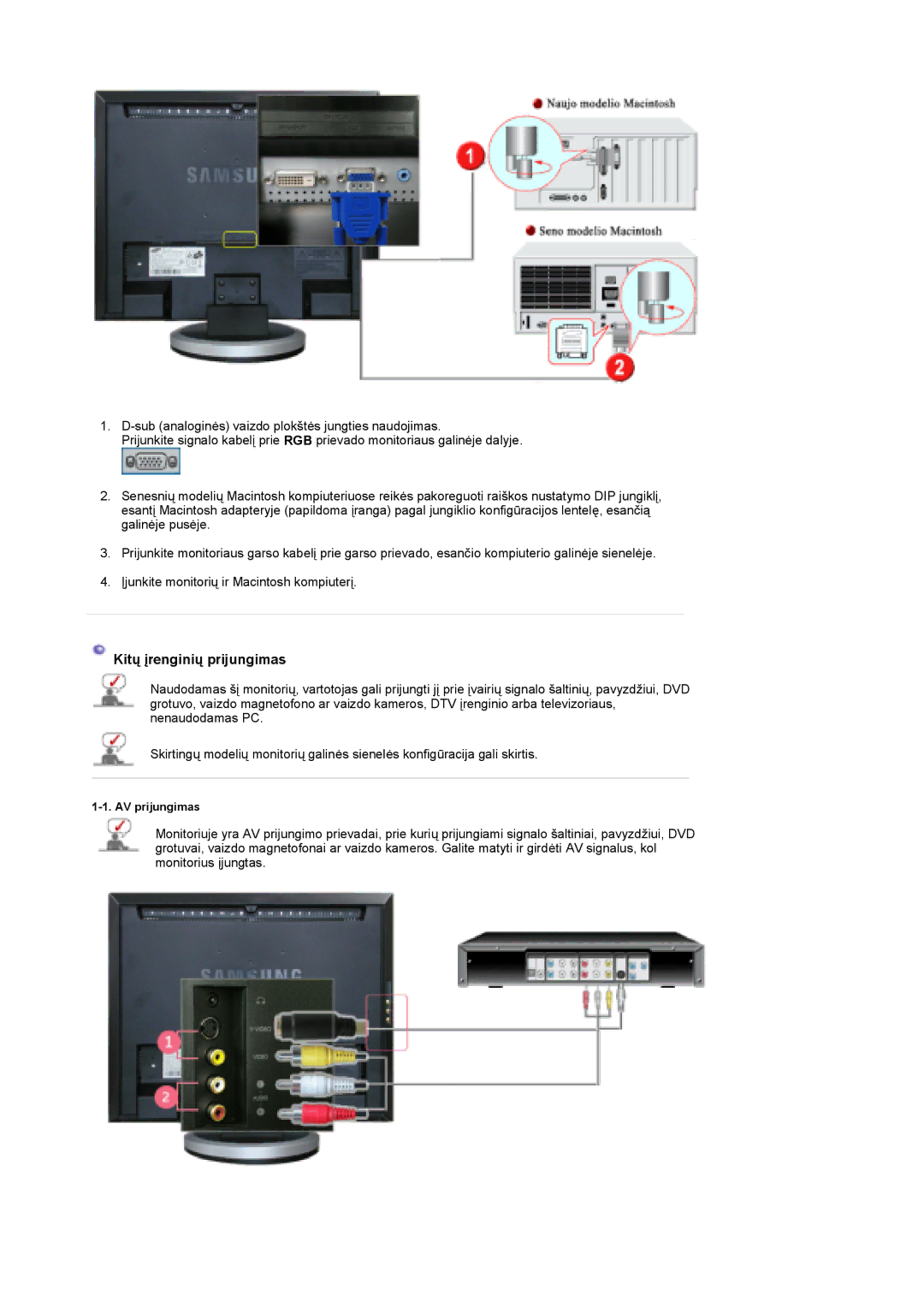 Samsung LS19DOCSS/EDC manual Kitų įrenginių prijungimas 