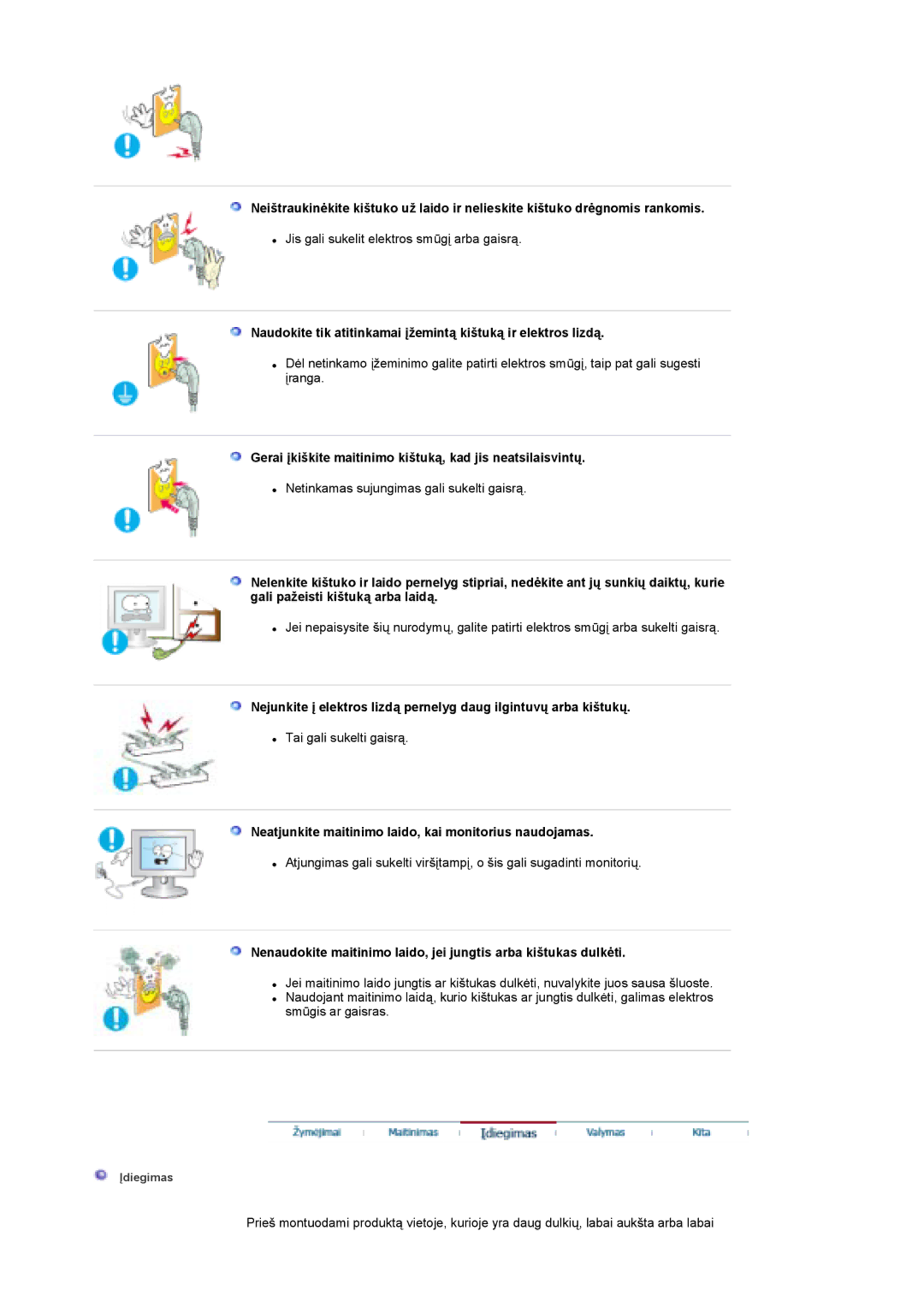 Samsung LS19DOCSS/EDC manual Gerai įkiškite maitinimo kištuką, kad jis neatsilaisvintų 