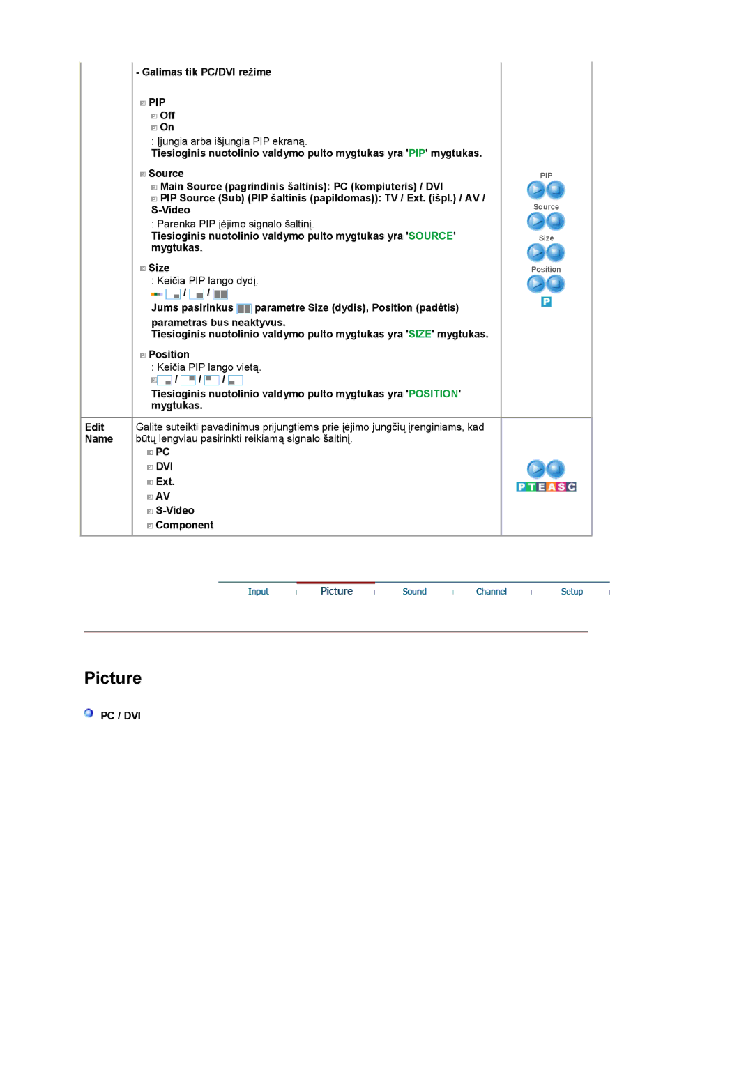 Samsung LS19DOCSS/EDC manual Galimas tik PC/DVI režime, Off, Ext Video Component, Pc / Dvi 