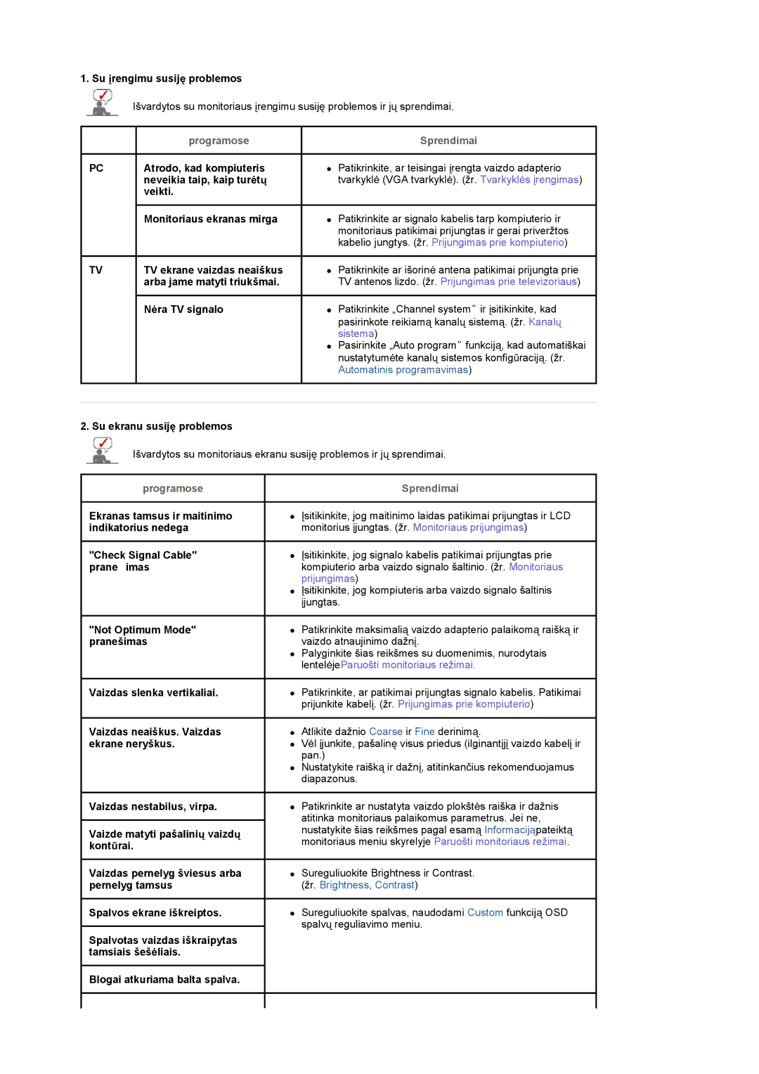 Samsung LS19DOCSS/EDC manual Programose, Sprendimai 