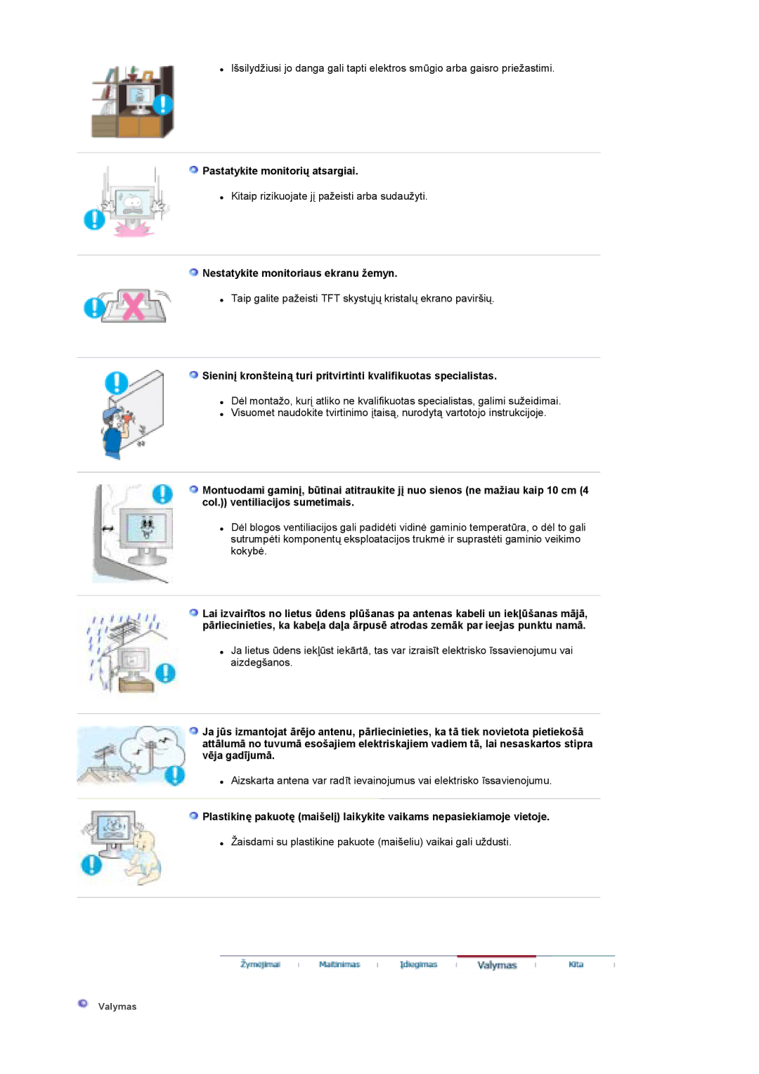 Samsung LS19DOCSS/EDC manual Pastatykite monitorių atsargiai, Nestatykite monitoriaus ekranu žemyn 