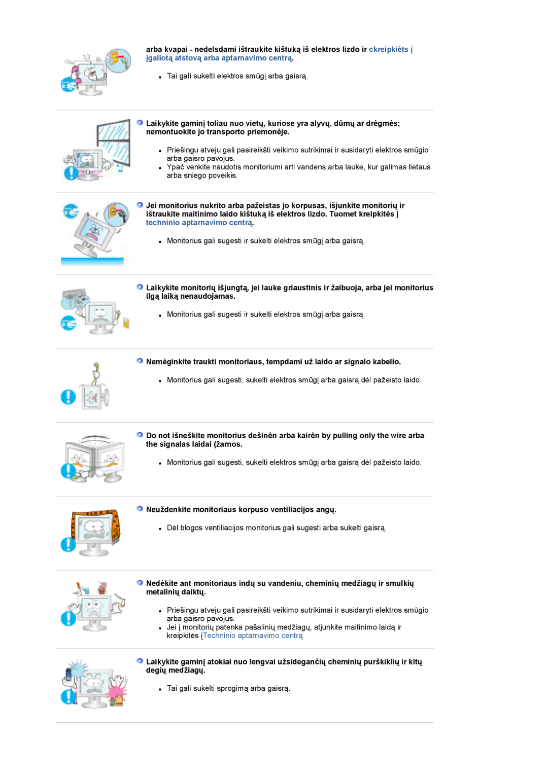 Samsung LS19DOCSS/EDC manual Neuždenkite monitoriaus korpuso ventiliacijos angų 