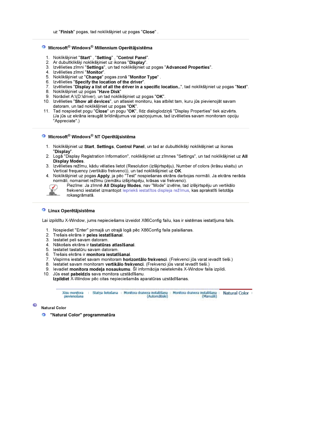 Samsung LS19DOCSS/EDC manual Microsoft Windows Millennium Operētājsistēma, Microsoft Windows NT Operētājsistēma 