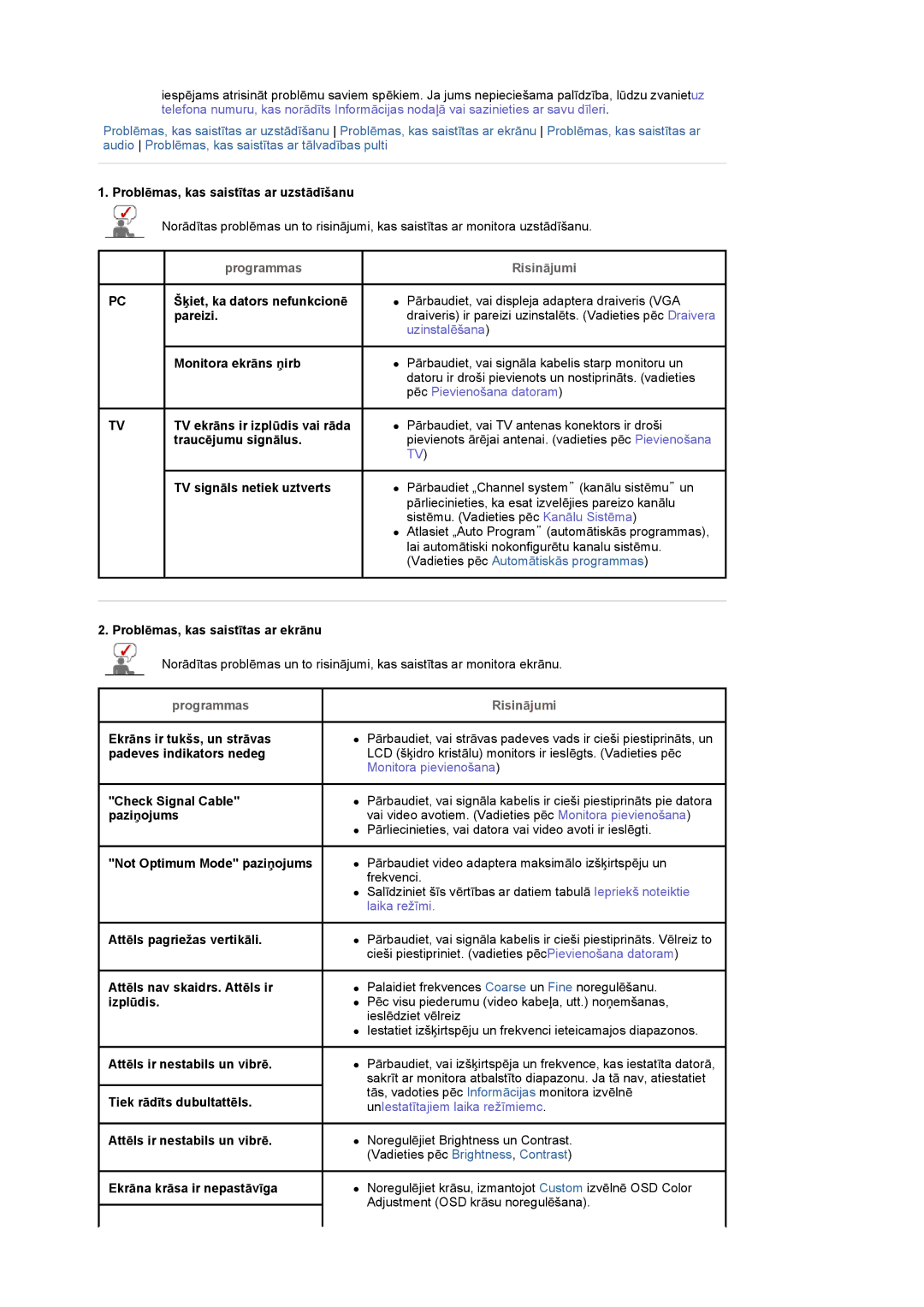 Samsung LS19DOCSS/EDC manual Programmas RisinƗjumi 