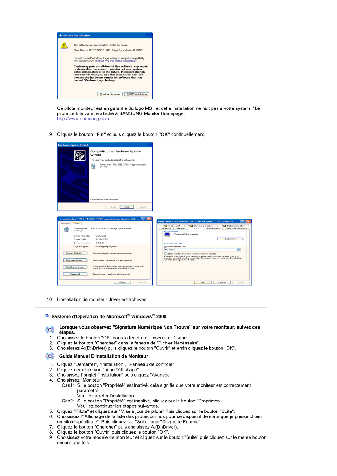 Samsung LS19DOCSSK/EDC manual Guide Manuel DInstallation de Moniteur 