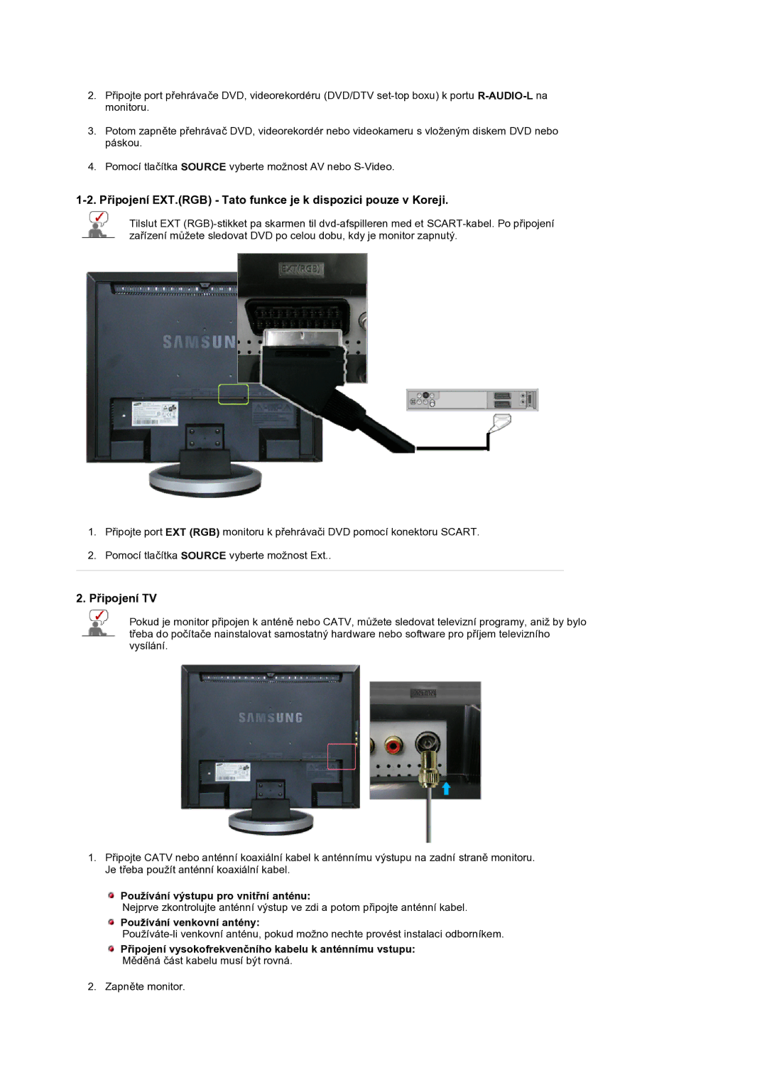 Samsung LS19DOCSSK/EDC manual PĜipojení EXT.RGB Tato funkce je k dispozici pouze v Koreji, PĜipojení TV 