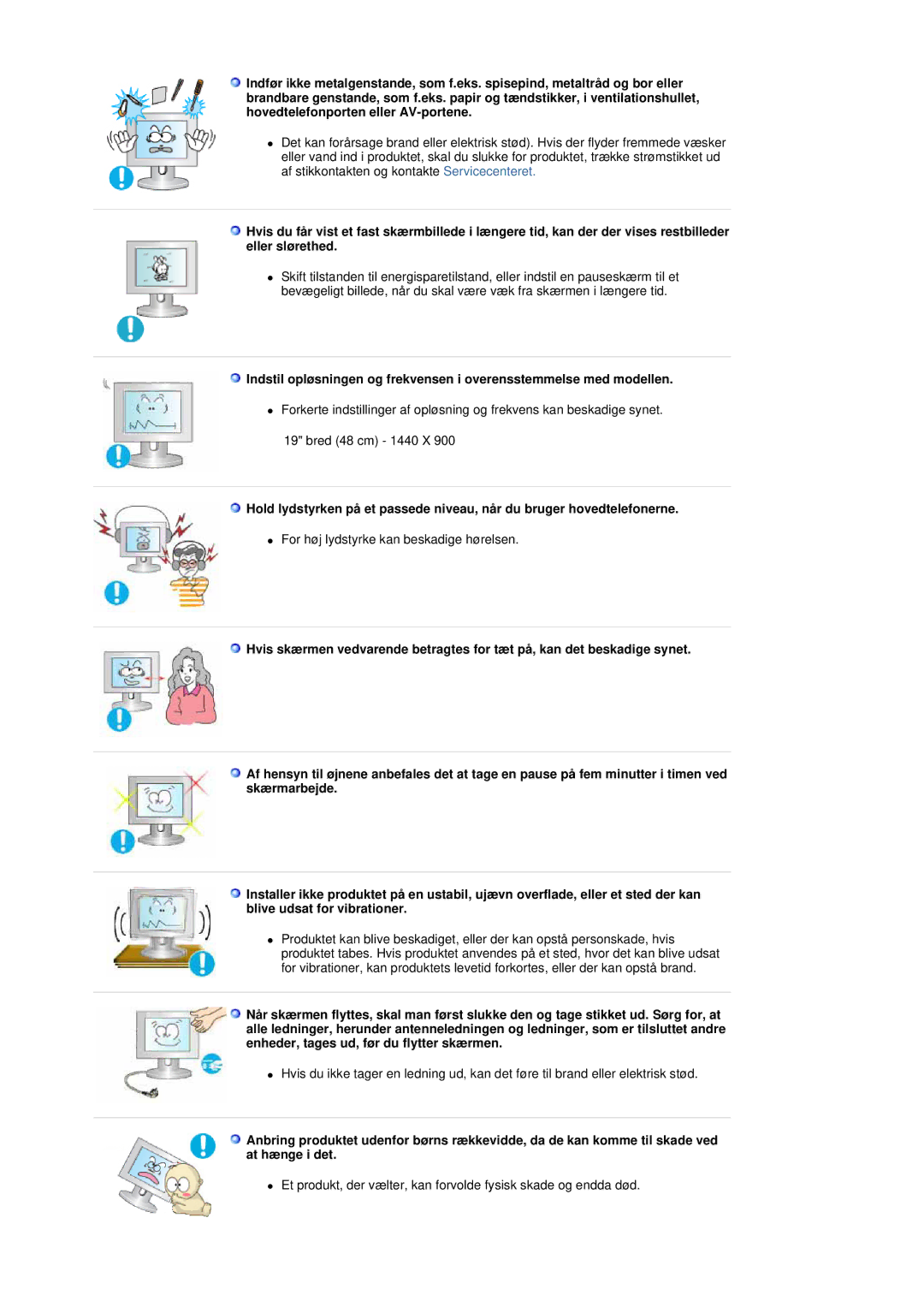 Samsung LS19DOCSSK/EDC manual For høj lydstyrke kan beskadige hørelsen 