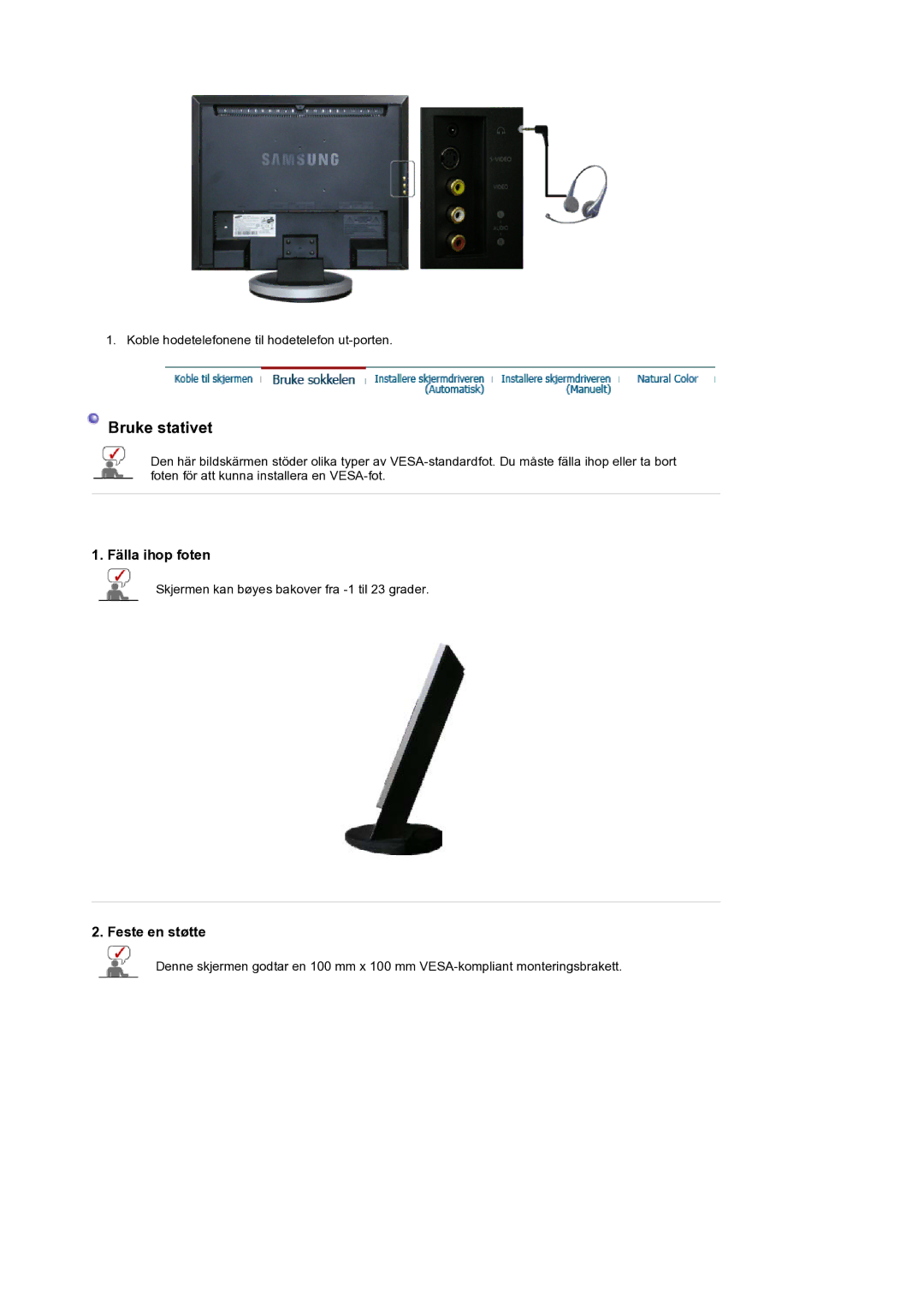 Samsung LS19DOCSSK/EDC manual Bruke stativet 