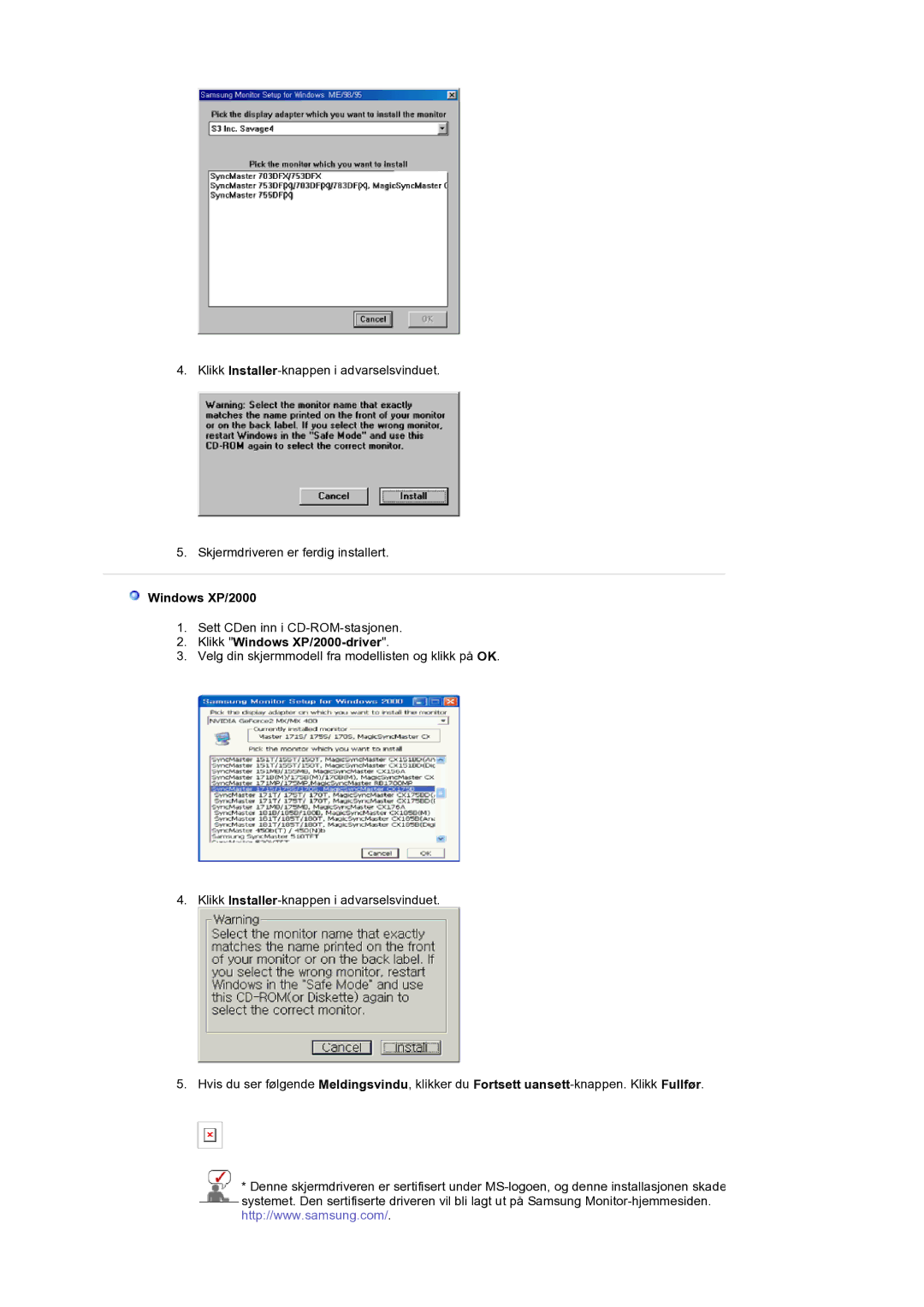 Samsung LS19DOCSSK/EDC manual Klikk Windows XP/2000-driver 