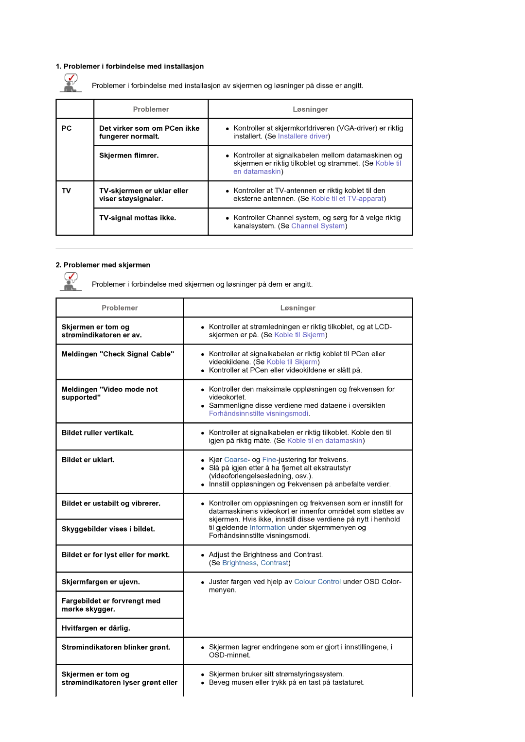 Samsung LS19DOCSSK/EDC manual Problemer Løsninger 