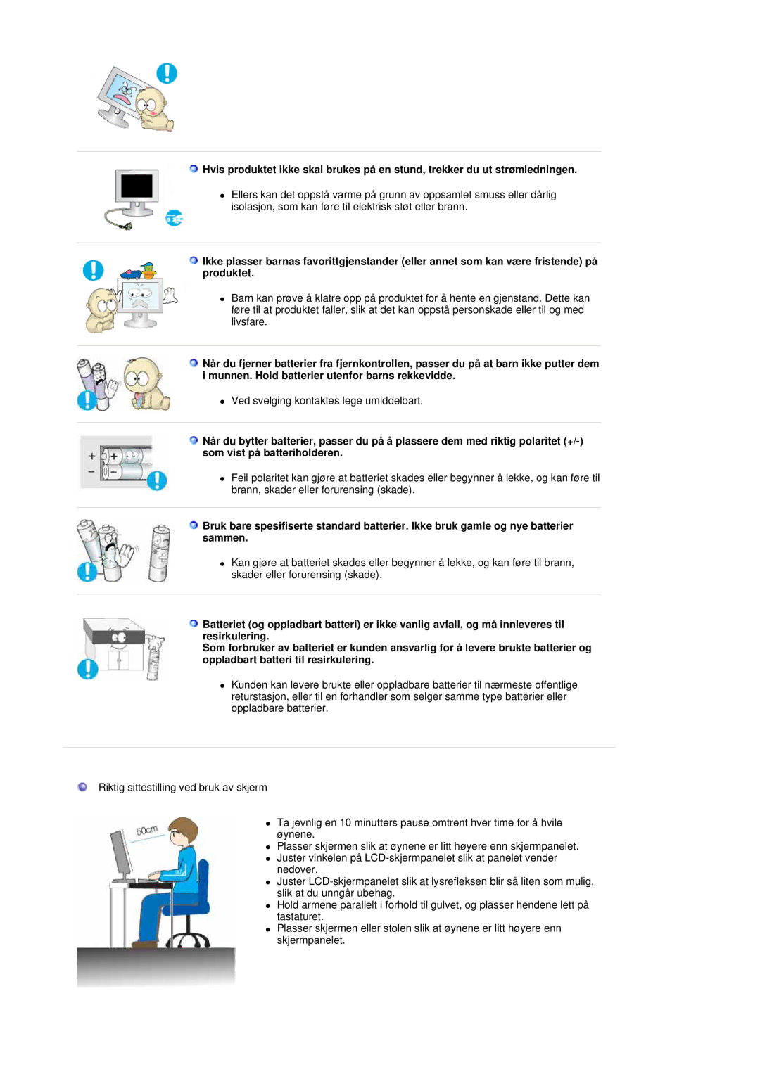 Samsung LS19DOCSSK/EDC manual Ved svelging kontaktes lege umiddelbart 