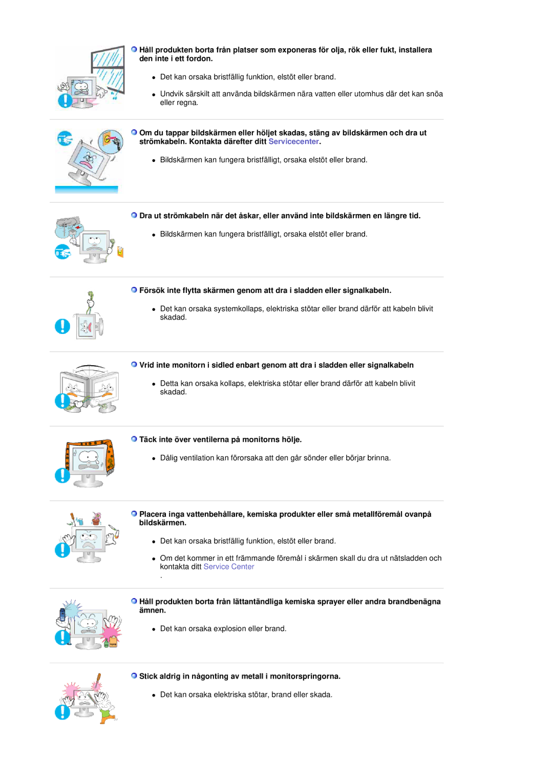 Samsung LS19DOCSSK/EDC manual Täck inte över ventilerna på monitorns hölje 