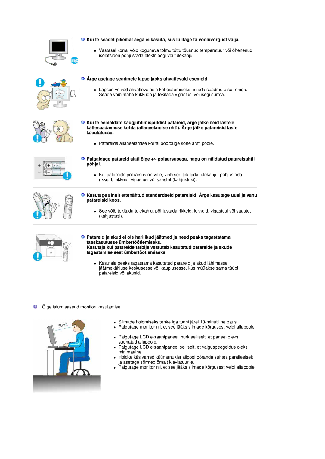 Samsung LS19DOCSSK/EDC manual Ärge asetage seadmele lapse jaoks ahvatlevaid esemeid 