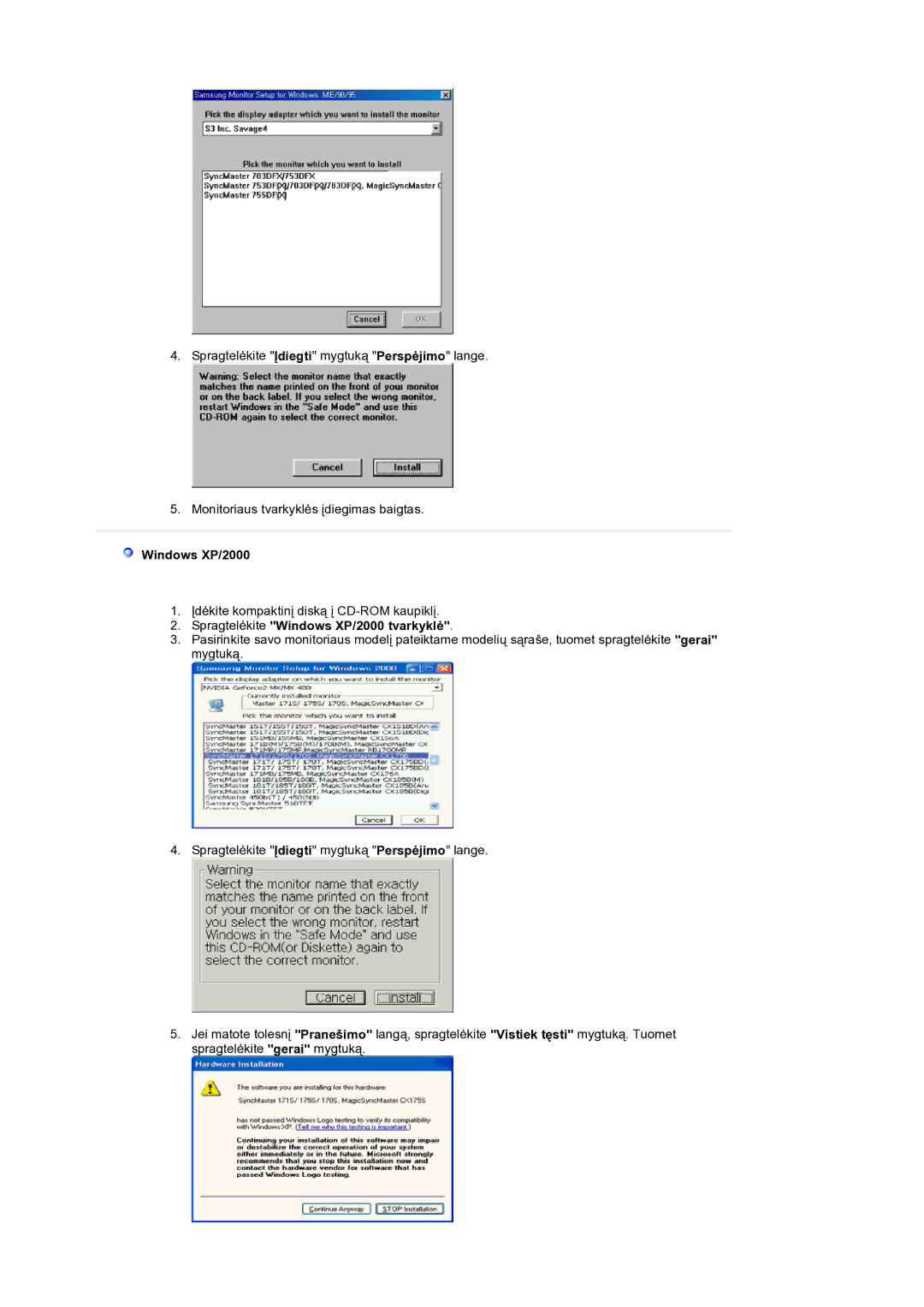 Samsung LS19DOCSSK/EDC manual Spragtelơkite Windows XP/2000 tvarkyklơ 