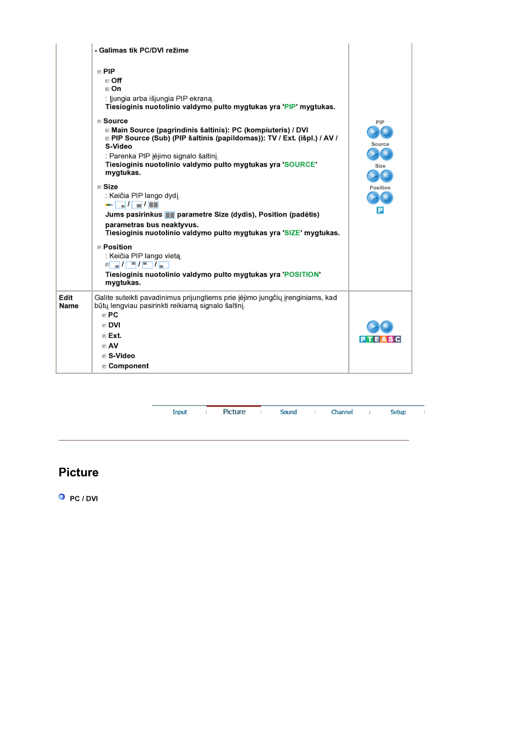 Samsung LS19DOCSSK/EDC manual Galimas tik PC/DVI režime, Off, Ext Video Component, Pc / Dvi 