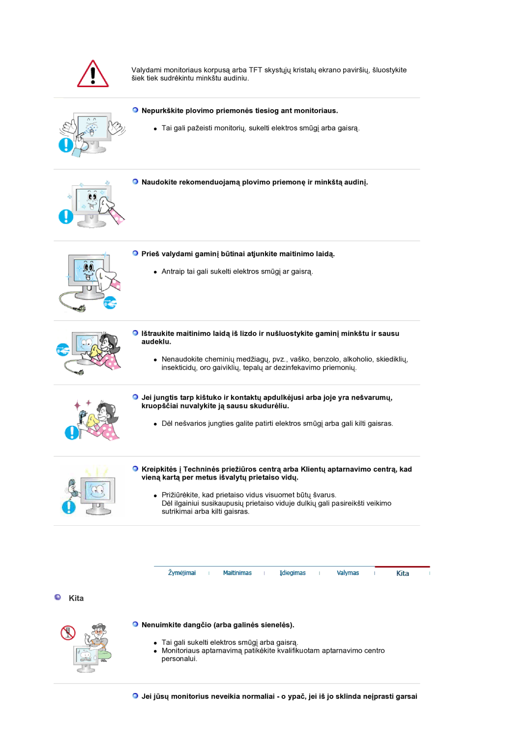 Samsung LS19DOCSSK/EDC manual Kita, Nepurkškite plovimo priemonės tiesiog ant monitoriaus 