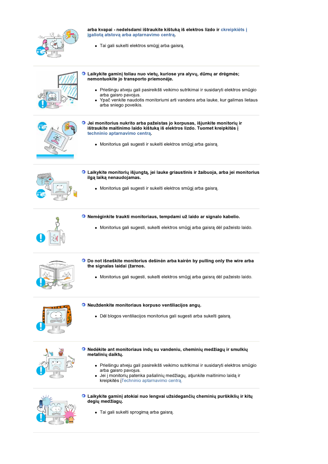 Samsung LS19DOCSSK/EDC manual Neuždenkite monitoriaus korpuso ventiliacijos angų 