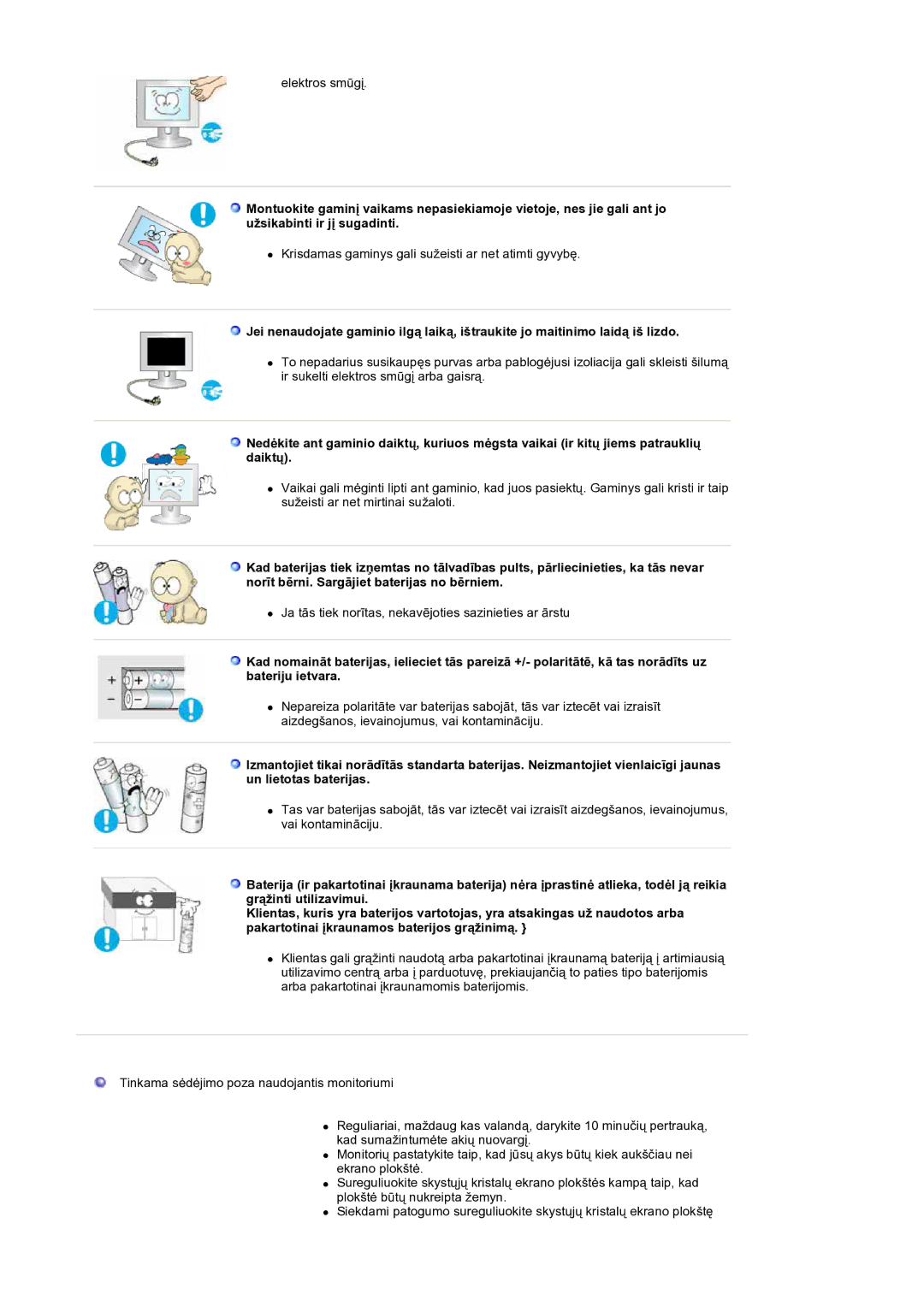 Samsung LS19DOCSSK/EDC manual Elektros smūgį 