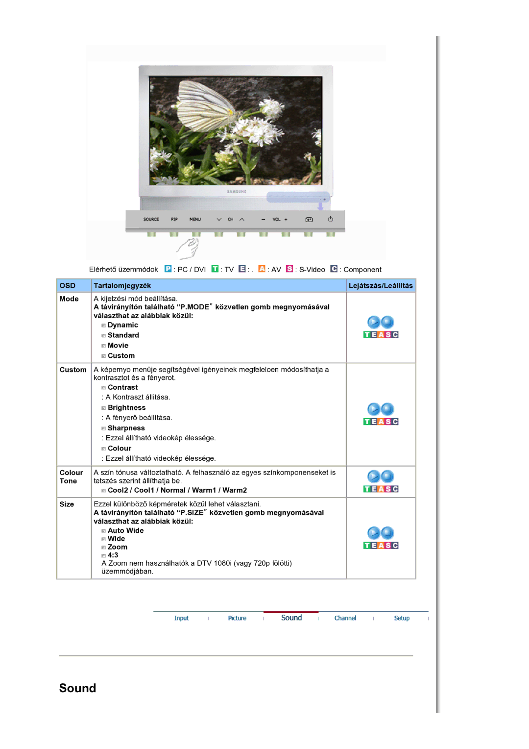 Samsung LS19DOCSSK/EDC manual Sound, Cool2 / Cool1 / Normal / Warm1 / Warm2 