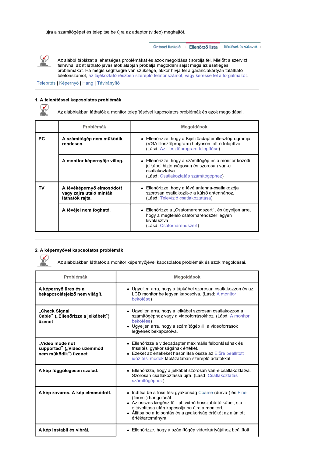 Samsung LS19DOCSSK/EDC manual Problémák, Megoldások 