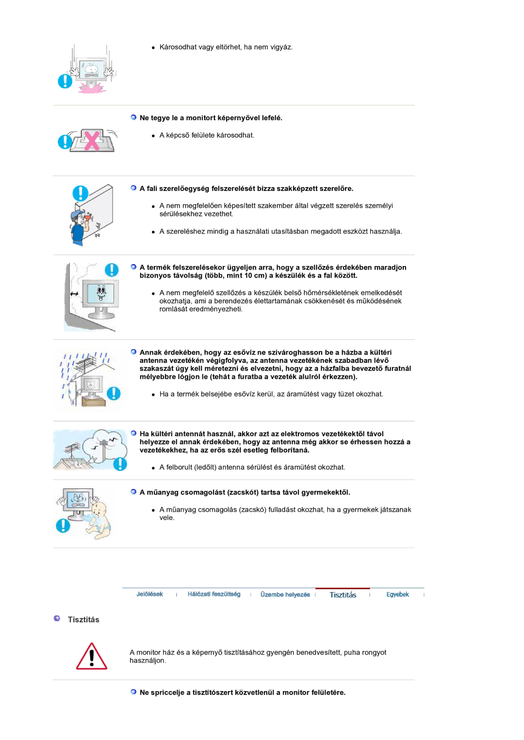 Samsung LS19DOCSSK/EDC manual Tisztitás, Ne tegye le a monitort képernyővel lefelé 