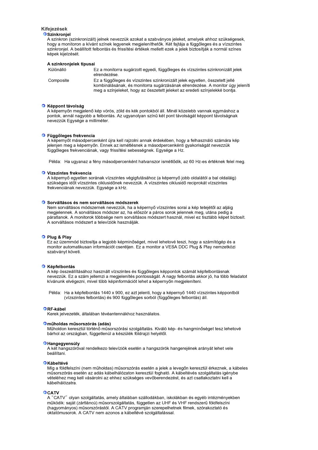 Samsung LS19DOCSSK/EDC manual Kifejezések, Catv 