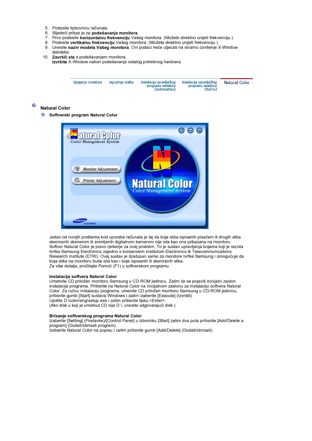 Samsung LS19DOCSSK/EDC manual Softverski program Natural Color, Instalacija softvera Natural Color 