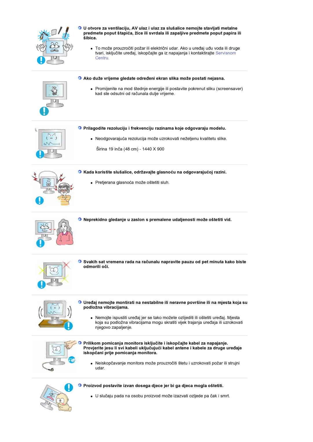 Samsung LS19DOCSSK/EDC manual Pretjerana glasnoća može oštetiti sluh 