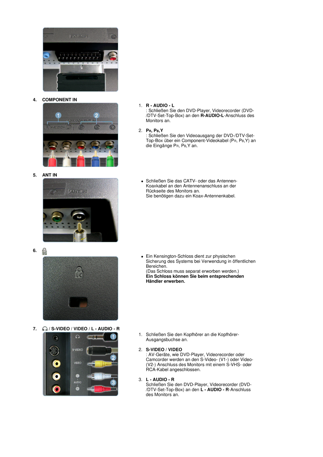 Samsung LS19DOVSS/EDC manual Component, Ant, Video / Video 