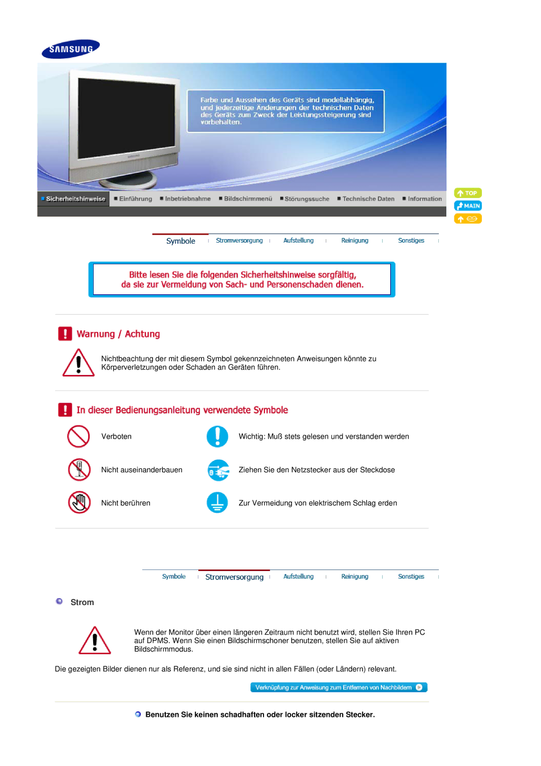 Samsung LS19DOVSS/EDC manual Strom 