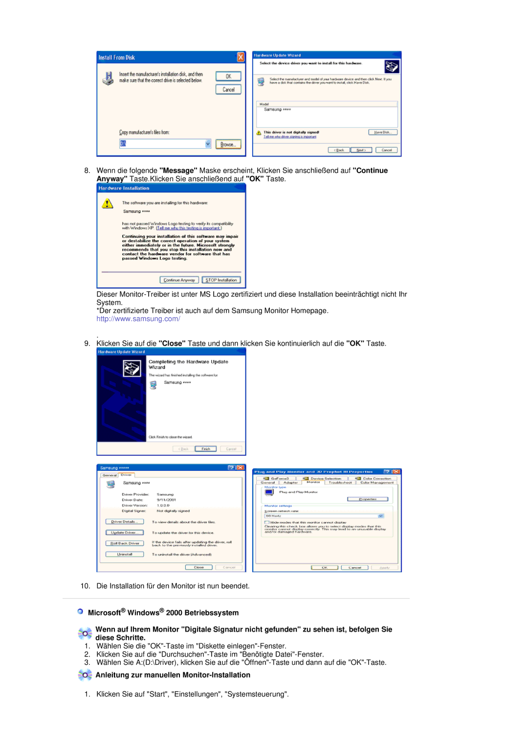 Samsung LS19DOVSS/EDC manual Anleitung zur manuellen Monitor-Installation 