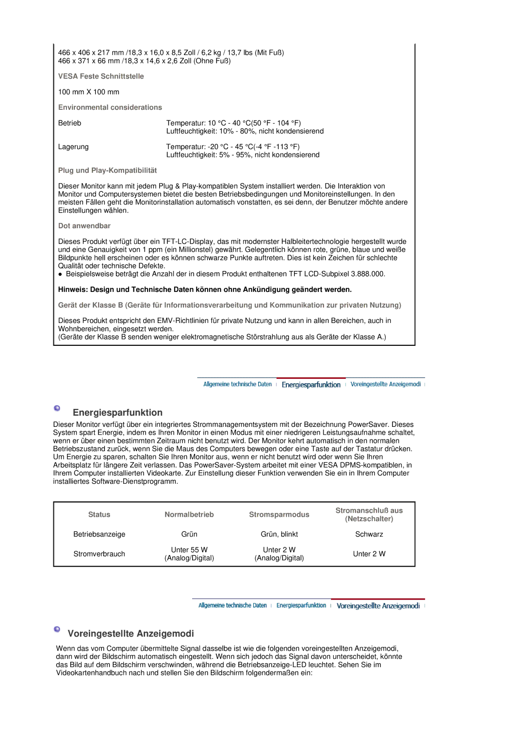 Samsung LS19DOVSS/EDC manual Energiesparfunktion 