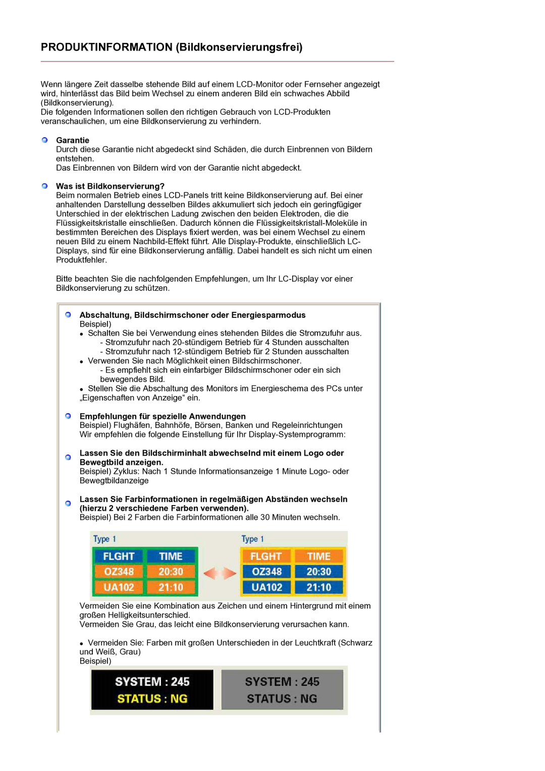 Samsung LS19DOVSS/EDC manual Garantie, Was ist Bildkonservierung?, Abschaltung, Bildschirmschoner oder Energiesparmodus 