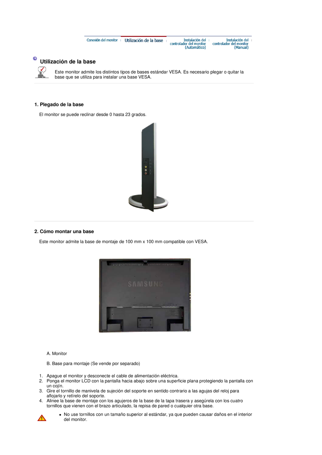 Samsung LS19DOVSS/EDC manual Plegado de la base, Cómo montar una base 